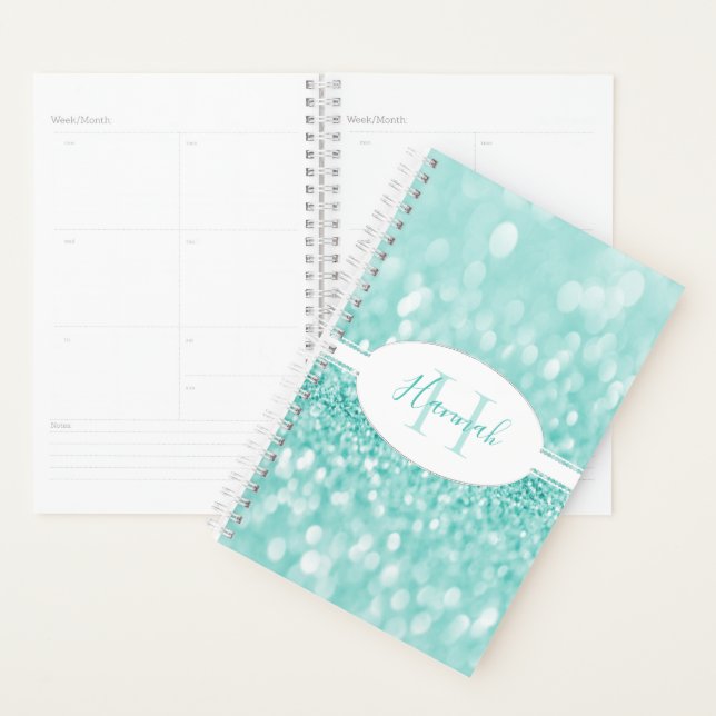 Parties scintillant turquoise Personnaliser le pla (Devant avec enveloppe)