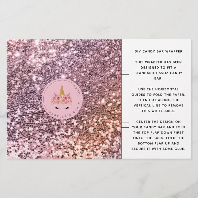 Parties scintillant Unicorn Anniversaire Candy Bar (Devant)