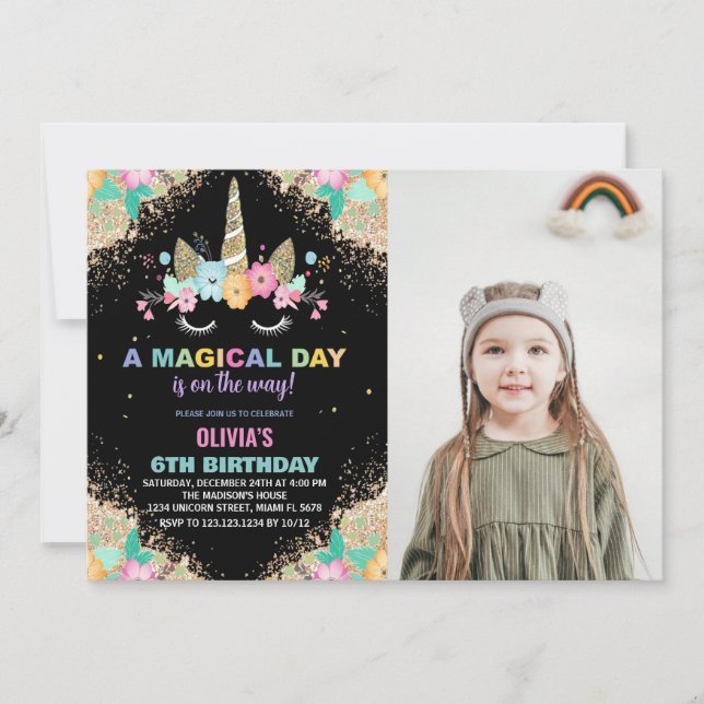 Parties scintillant Unicorn Invitations d'annivers (Devant)