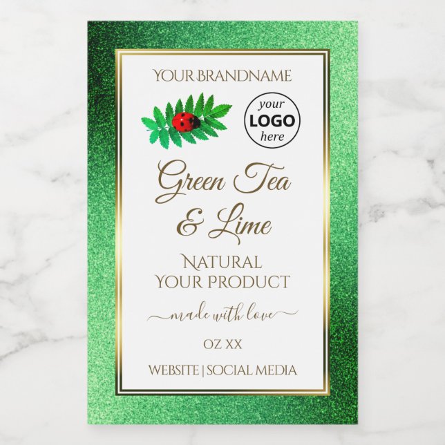 Parties scintillant verte Blanc Étiquettes de prod (Étiquettes simples)