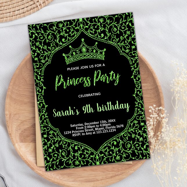 Parties scintillant verte Princesse Invitations d' (Green Glitter Princess Birthday Invitations)