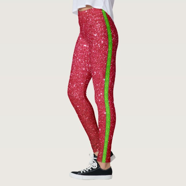Parties scintillant verte rouge Leggings de Noël (Gauche)