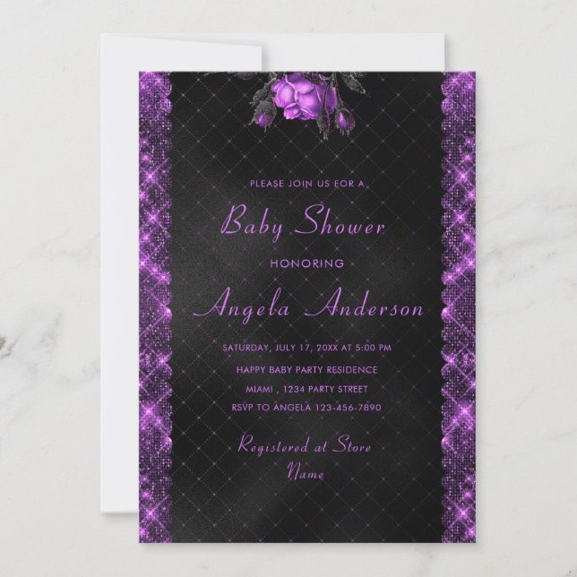 Parties scintillant violet Baby Boy Shower Invitat (Devant)