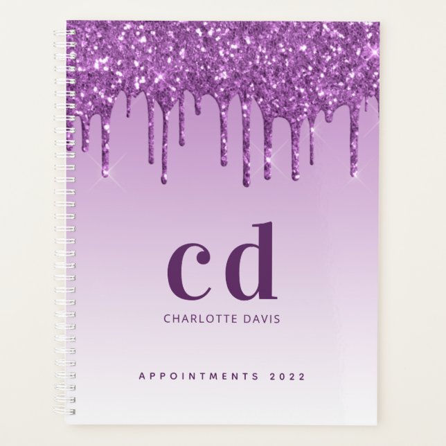 Parties scintillant violet gouttes violet monogram (Devant)
