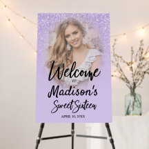 Parties scintillant violet Sweet 16 Welcome Board