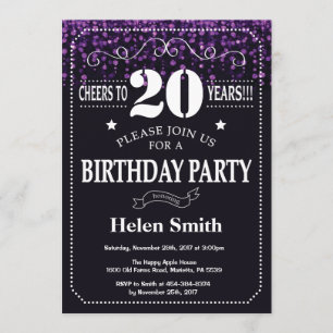 Parties scintillant violette Invitation 20e annive
