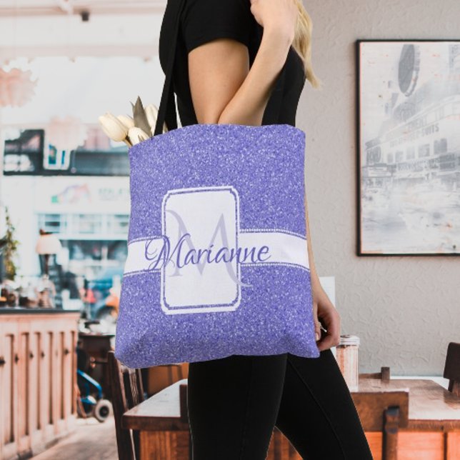 Parties scintillant violette Sac fourre-tout perso (Purple Glitter Monogram Personalized Tote Bag)