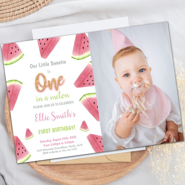 Parties scintillant Watermelon Invitations d'anniv (Glitter Watermelon Birthday Invitations w photo)