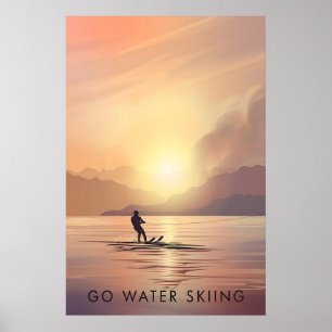 Partir faire du ski nautique Affiche de voyage