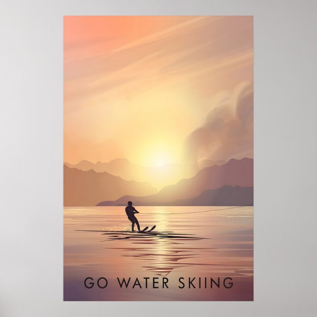 Partir faire du ski nautique Affiche de voyage (Devant)