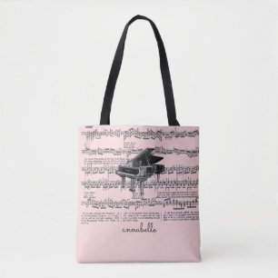 Partitions vintages de piano Sac fourre-tout rose 