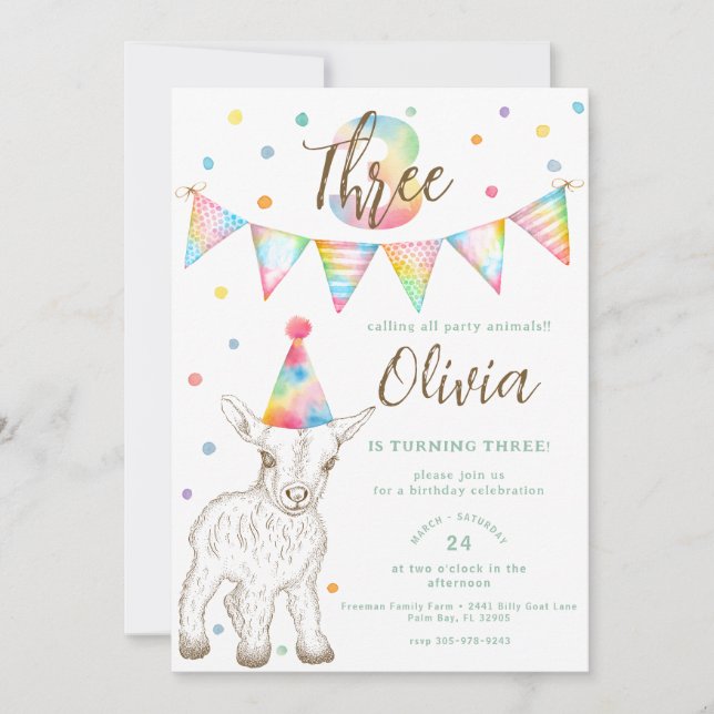 Party Animal Chèvre 3e anniversaire Invitation Enf (Devant)