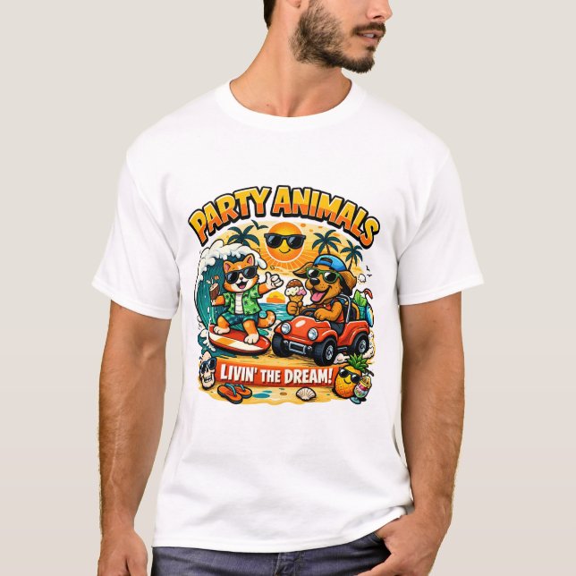 Party Animals Funny Cartoon T-Shirt  (Devant)
