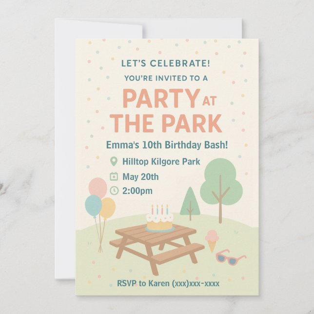 Party at The Park Birthday Invitation (Devant)