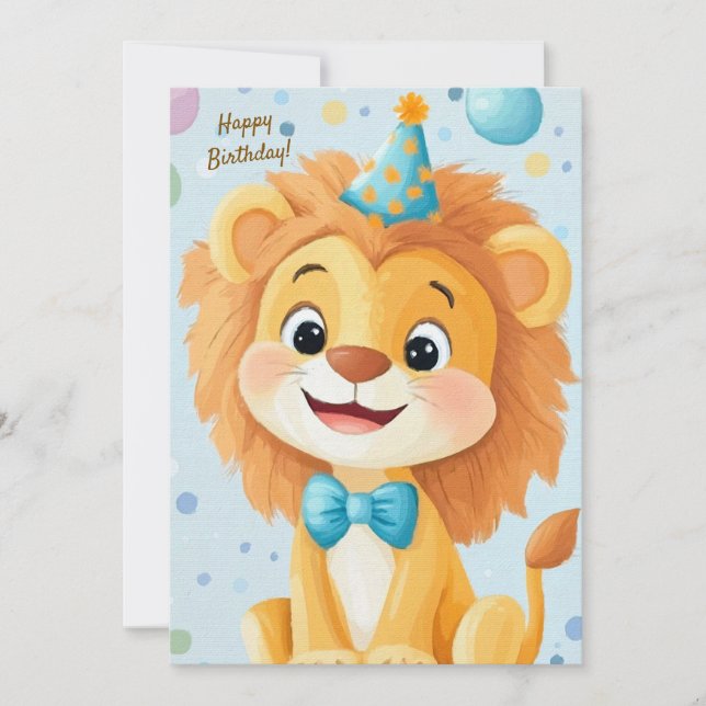 Party Cute Animal Birthday Invitation Lion (Devant)