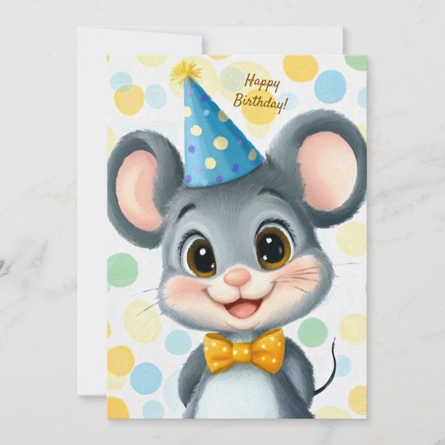Party Cute Animal Birthday Invitation Mouse (Devant)