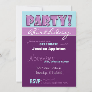 PARTY! Invitations d'anniversaire violet et bleu