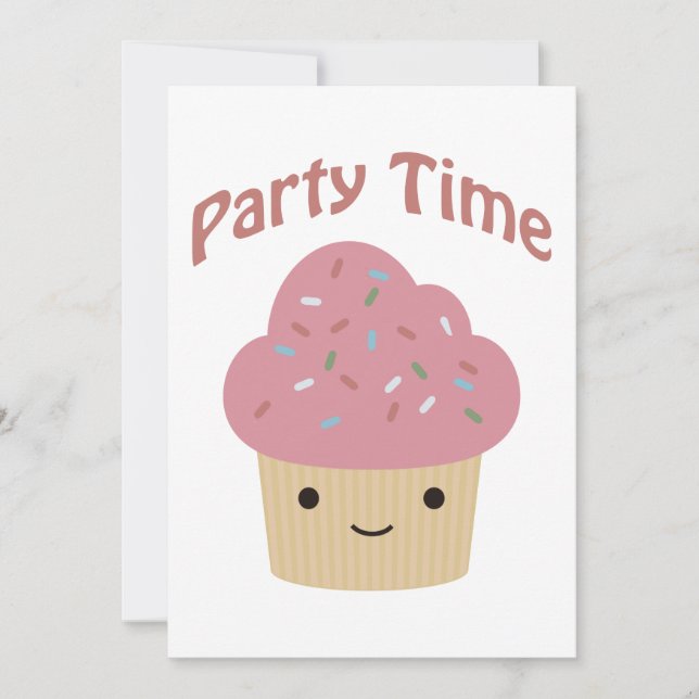 Party Time! Invitation de la fête de Cupcake Cute (Devant)