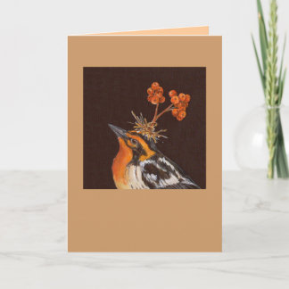 paruline noire avec carte pyracantha