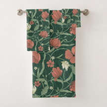 Parure de serviettes de bain fleuries vert et roug