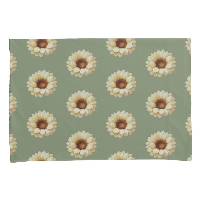 Parure de taie d'oreiller fleurie Tournesol Vert S (devant-Droit)