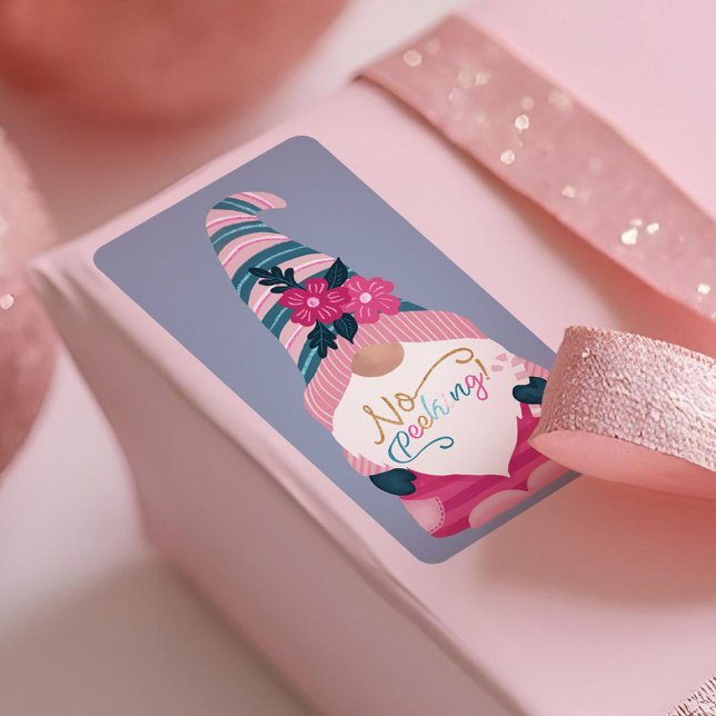 Pas de Étiquette de Noël Gnome de Pékin mignon amu (No Peeking Cute Fun Bright Christmas Gnome Label)