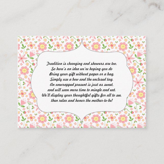 Pas d'envelopper carte insert baby shower rose flo (Devant)