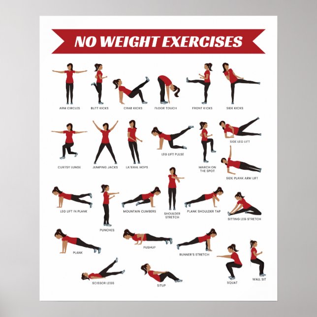 Pas d'exercice de poids Poster de fitness - Rouge (Devant)