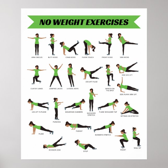 Pas d'exercice de poids Poster Fitness - Vert (Devant)