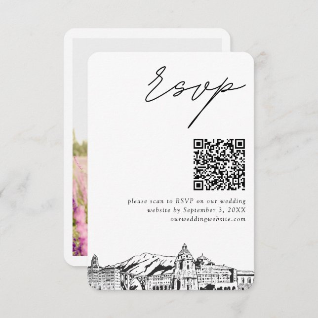 Pasadena Mariage RSVP QR Code carte petit boîtier (Devant / Derrière)