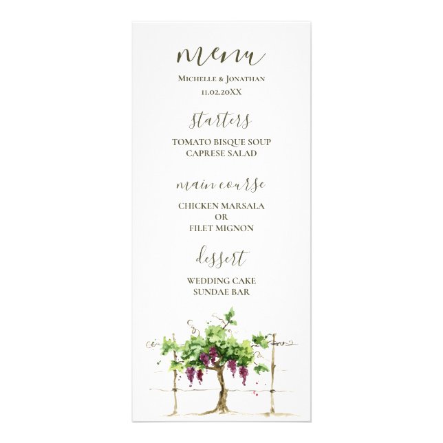 Paso Robles Vineyard Vineyard Mariage Menu Récepti (Devant)