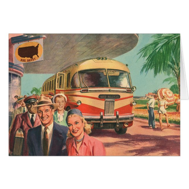 Passagers vintages en vacances au dépôt de bus (Devant horizontal)
