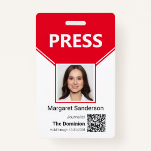 Passe de presse - Photo et code QR - Badge d'ID