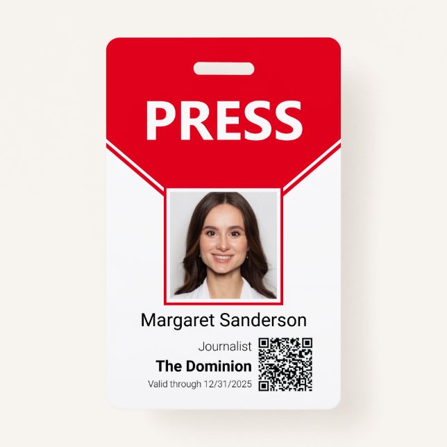Passe de presse - Photo et code QR - Badge d'ID (Devant)