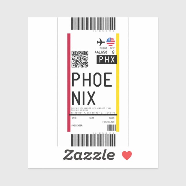 Passe d'embarquement au Sticker Phoenix (PHX) (Feuille)