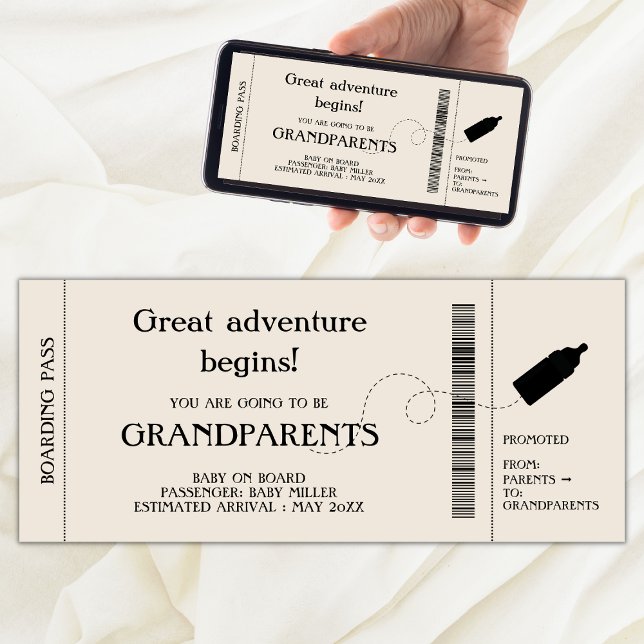Passe D'Embarquement Faire-part De Grossesse Pour  (pregnancy announcement to parents boarding pass, promoted from parents to grandparents)