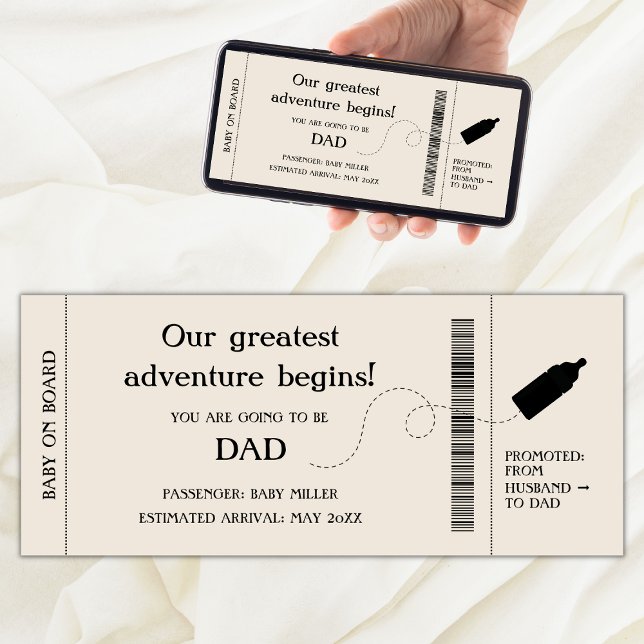 Passe D'Embarquement Faire-part De Grossesse Pour  (pregnancy announcement for husband boarding pass, promoted from husband to dad, adventure begins)