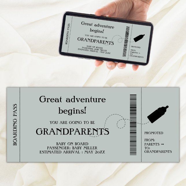 Passe D'Embarquement Faire-part De Grossesse Pour  (pregnancy announcement to parents boarding pass, promoted from parents to grandparents)