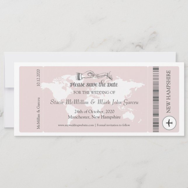 Passe Pink Boarding Enregistrer la date Invitation (Devant)