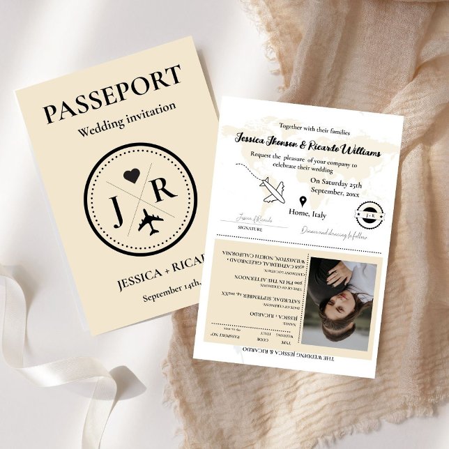 Passeport beige Monogramme Faire-part de mariage (Créateur téléchargé)