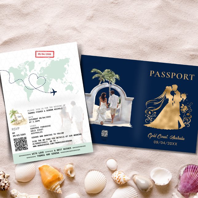 Passeport Code QR Carte du Monde Plage Bleu Marine (Créateur téléchargé)