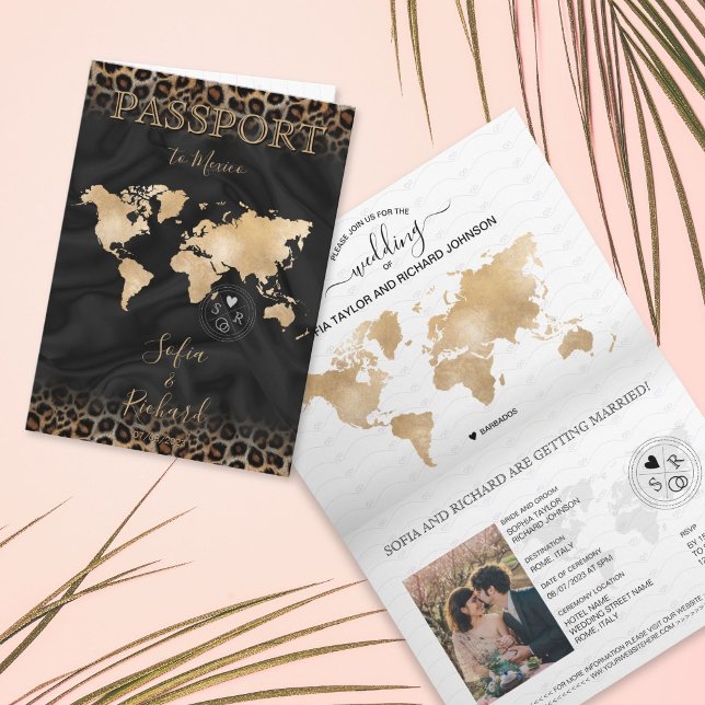 Passeport de destination de mariage Carte du monde (Wedding Destination Passport World Map Animal Invitation)