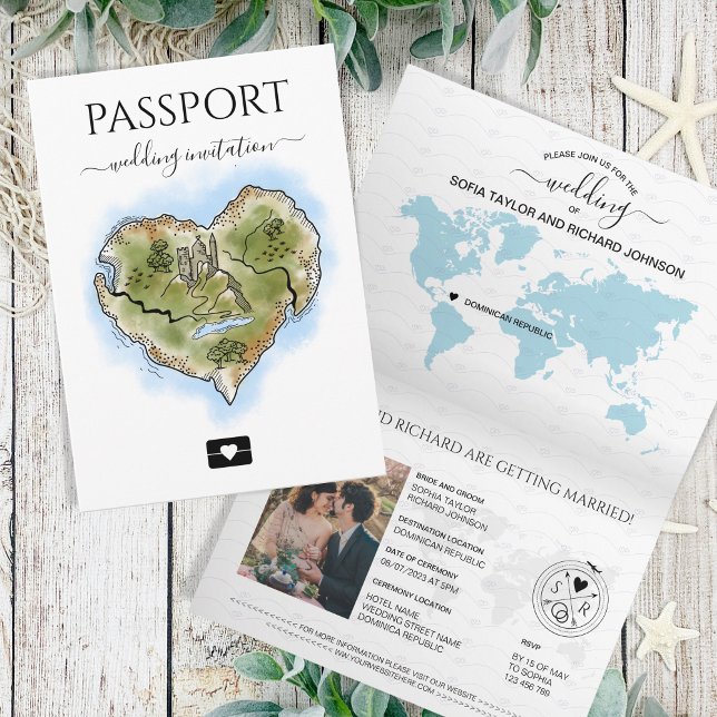 Passeport de destination mariage illustré Cartes c (Créateur téléchargé)