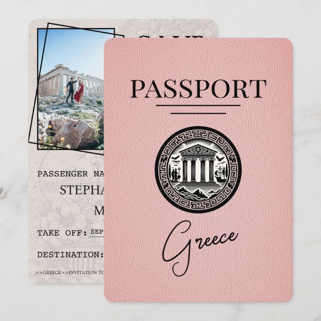 Passeport de la Grèce rose Enregistrer la carte Da (Devant / Derrière)
