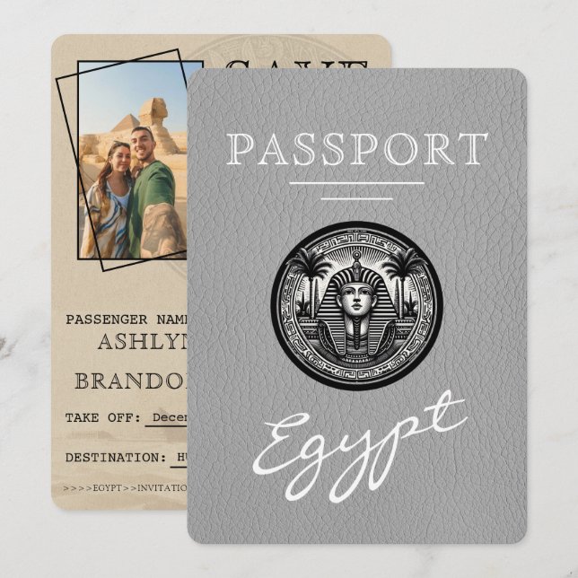 Passeport Égypte gris Save the Date de mariage (Devant / Derrière)
