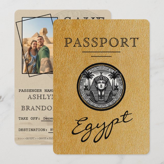 Passeport Égypte Mariage Save the Date (Devant / Derrière)