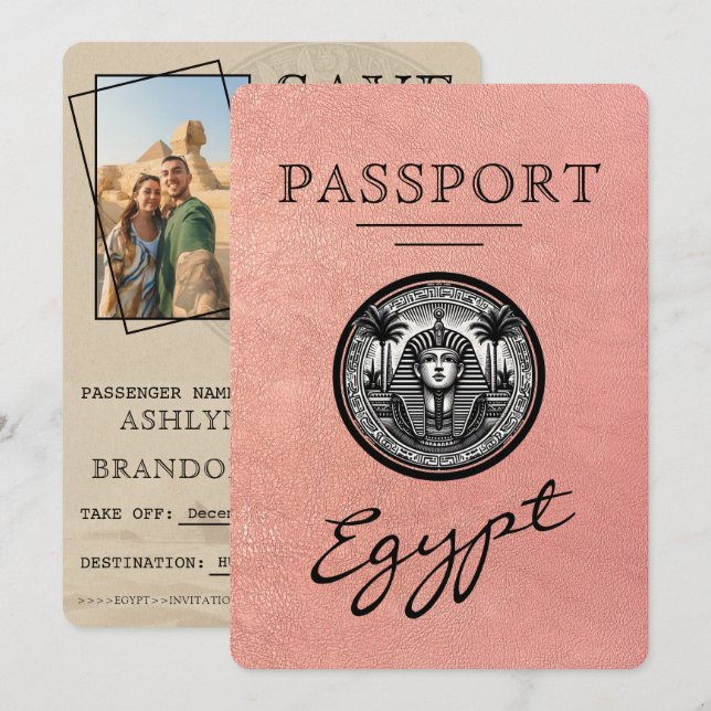 Passeport Égypte Rose Gold Mariage Save the Date (Devant / Derrière)