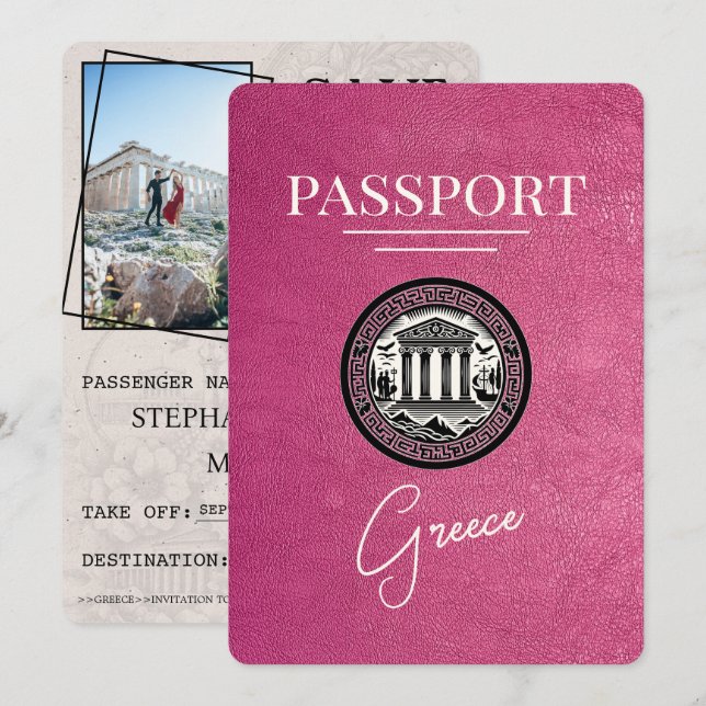 Passeport Magenta Pink Grèce Enregistrer la carte  (Devant / Derrière)