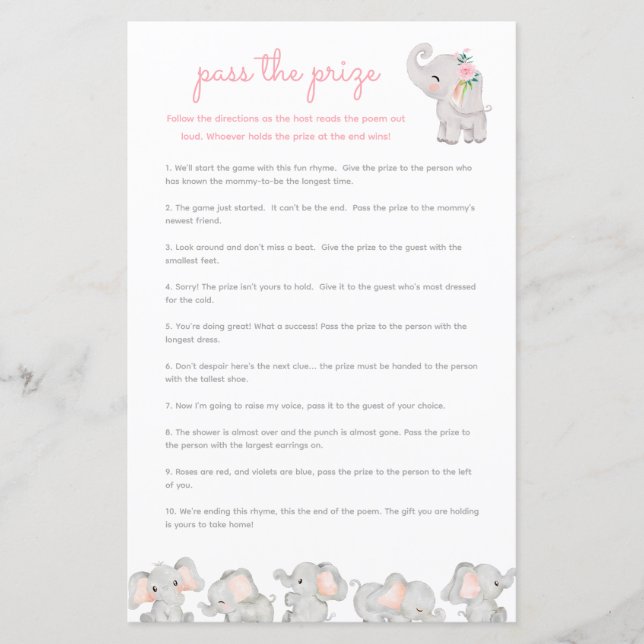 Passer Le Jeu Baby shower Prix - Eléphant Rose (Devant)