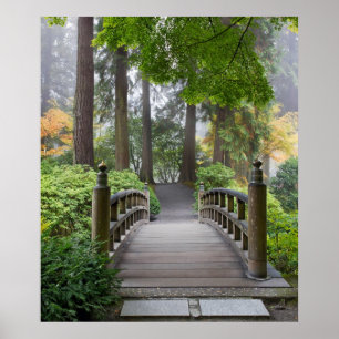 Passerelle en bois en affiche japonaise de jardin
